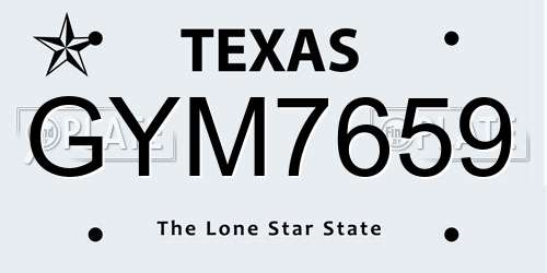 GYM7659 Texas License Plate
