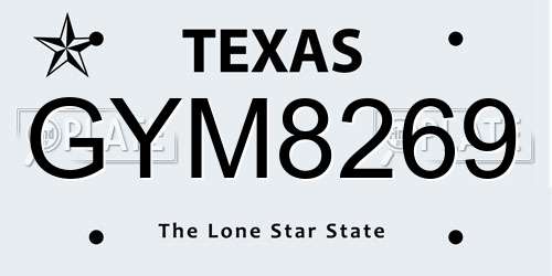 GYM8269 Texas License Plate