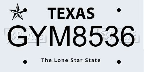 GYM8536 Texas License Plate