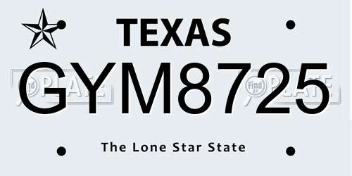 GYM8725 Texas License Plate