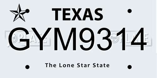 GYM9314 Texas License Plate