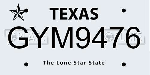 GYM9476 Texas License Plate