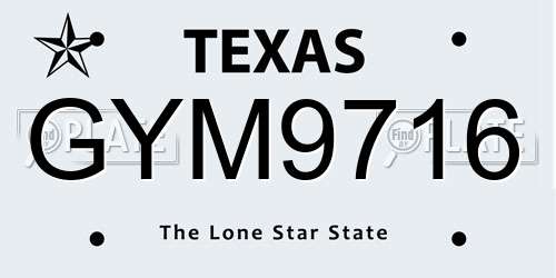 GYM9716 Texas License Plate