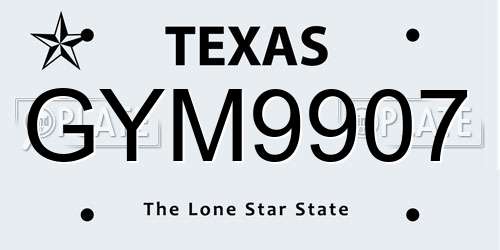 GYM9907 Texas License Plate