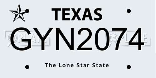 GYN2074 Texas License Plate
