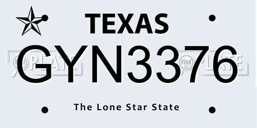 GYN3376 Texas License Plate