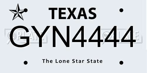 GYN4444 Texas License Plate