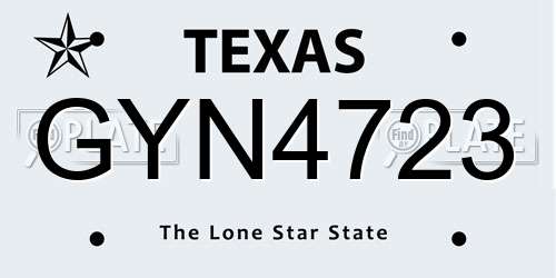 GYN4723 Texas License Plate