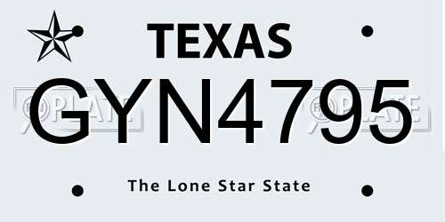 GYN4795 Texas License Plate