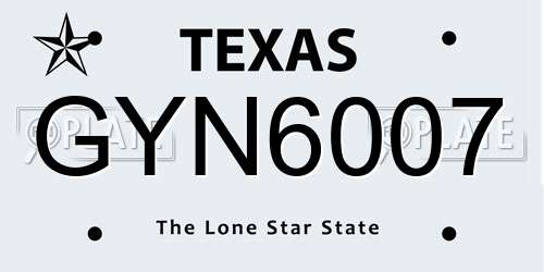 GYN6007 Texas License Plate