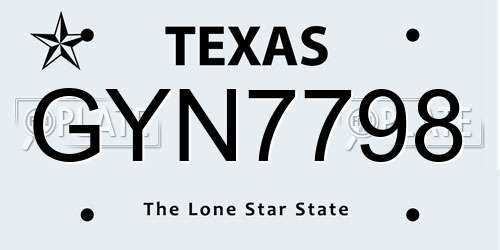 GYN7798 Texas License Plate