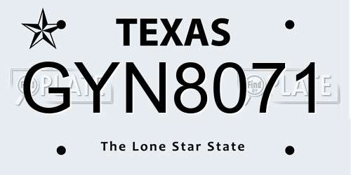 GYN8071 Texas License Plate