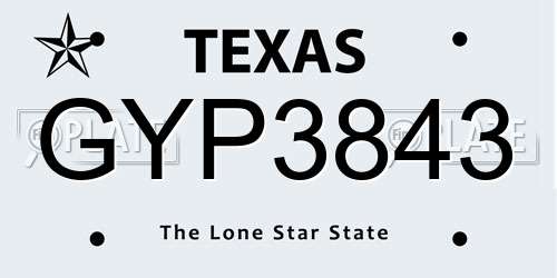 GYP3843 Texas License Plate