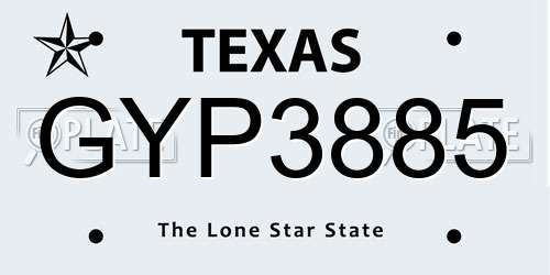 GYP3885 Texas License Plate