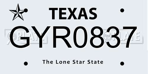 GYR0837 Texas License Plate