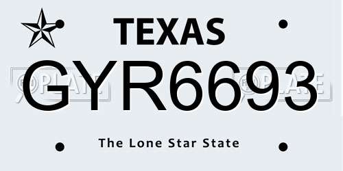 GYR6693 Texas License Plate