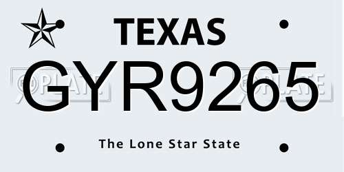 GYR9265 Texas License Plate