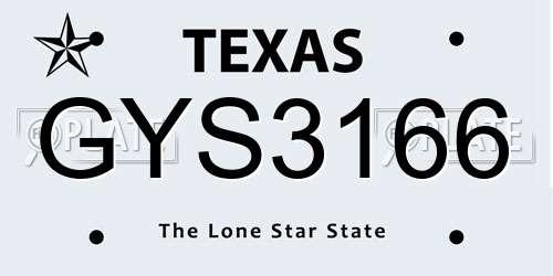 GYS3166 Texas License Plate