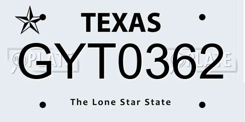 GYT0362 Texas License Plate