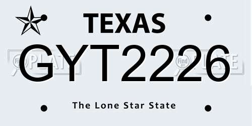GYT2226 Texas License Plate