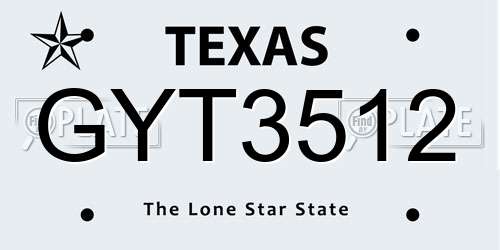 GYT3512 Texas License Plate