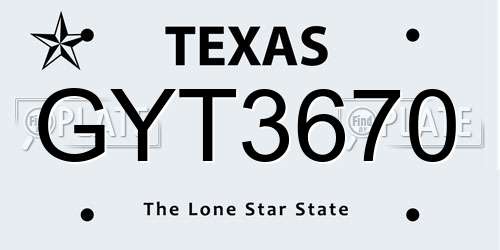GYT3670 Texas License Plate