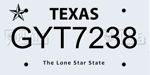 GYT7238 Texas License Plate