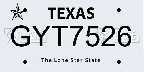 GYT7526 Texas License Plate