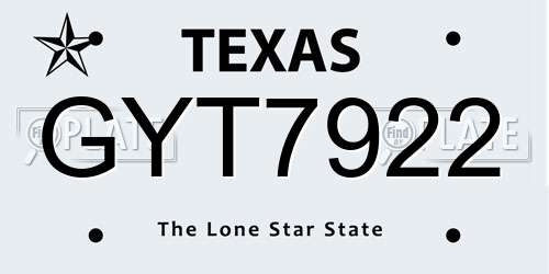 GYT7922 Texas License Plate