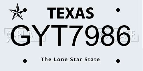 GYT7986 Texas License Plate