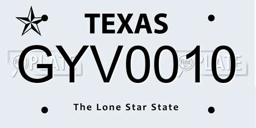 GYV0010 Texas License Plate