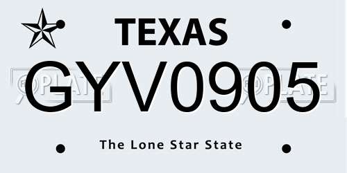 GYV0905 Texas License Plate