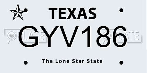 GYV186 Texas License Plate