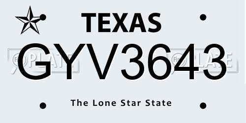 GYV3643 Texas License Plate