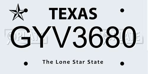 GYV3680 Texas License Plate
