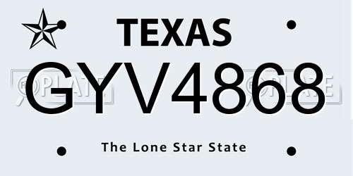 GYV4868 Texas License Plate