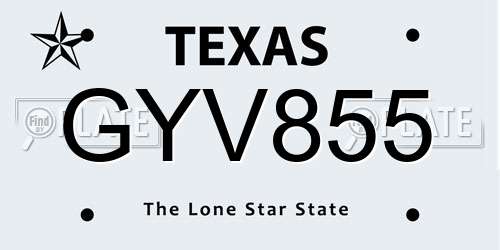 GYV855 Texas License Plate