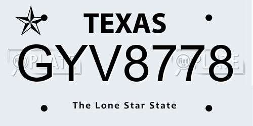 GYV8778 Texas License Plate