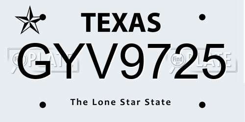 GYV9725 Texas License Plate