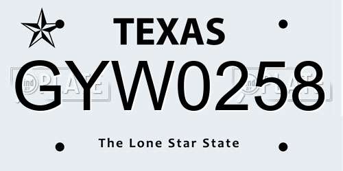GYW0258 Texas License Plate