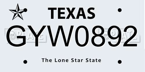 GYW0892 Texas License Plate