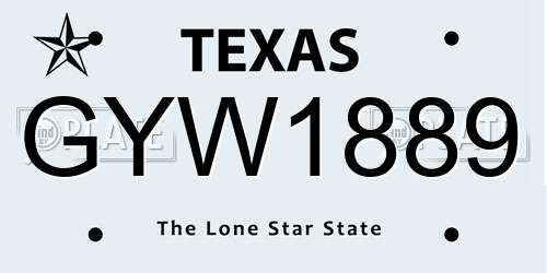 GYW1889 Texas License Plate