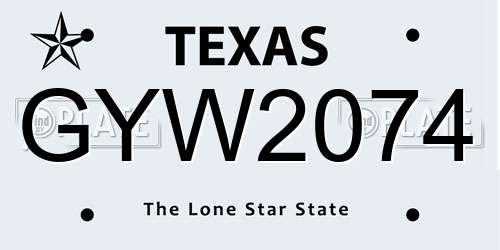 GYW2074 Texas License Plate