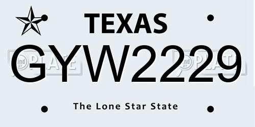 GYW2229 Texas License Plate