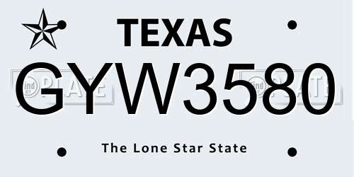 GYW3580 Texas License Plate