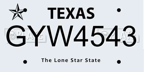 GYW4543 Texas License Plate