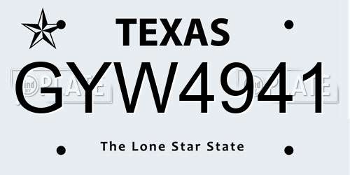 GYW4941 Texas License Plate