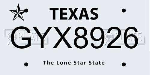 GYX8926 Texas License Plate