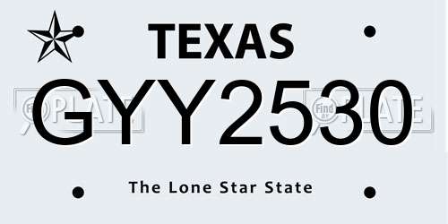 GYY2530 Texas License Plate