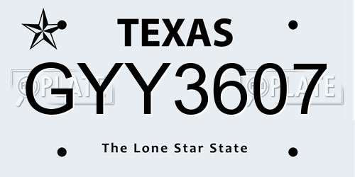 GYY3607 Texas License Plate